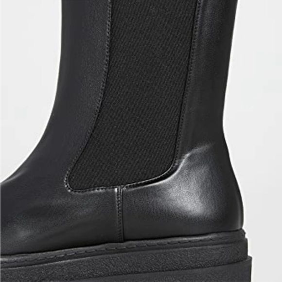 New Good American Black Leather Pull On Platform Boots - Picture 11 of 13